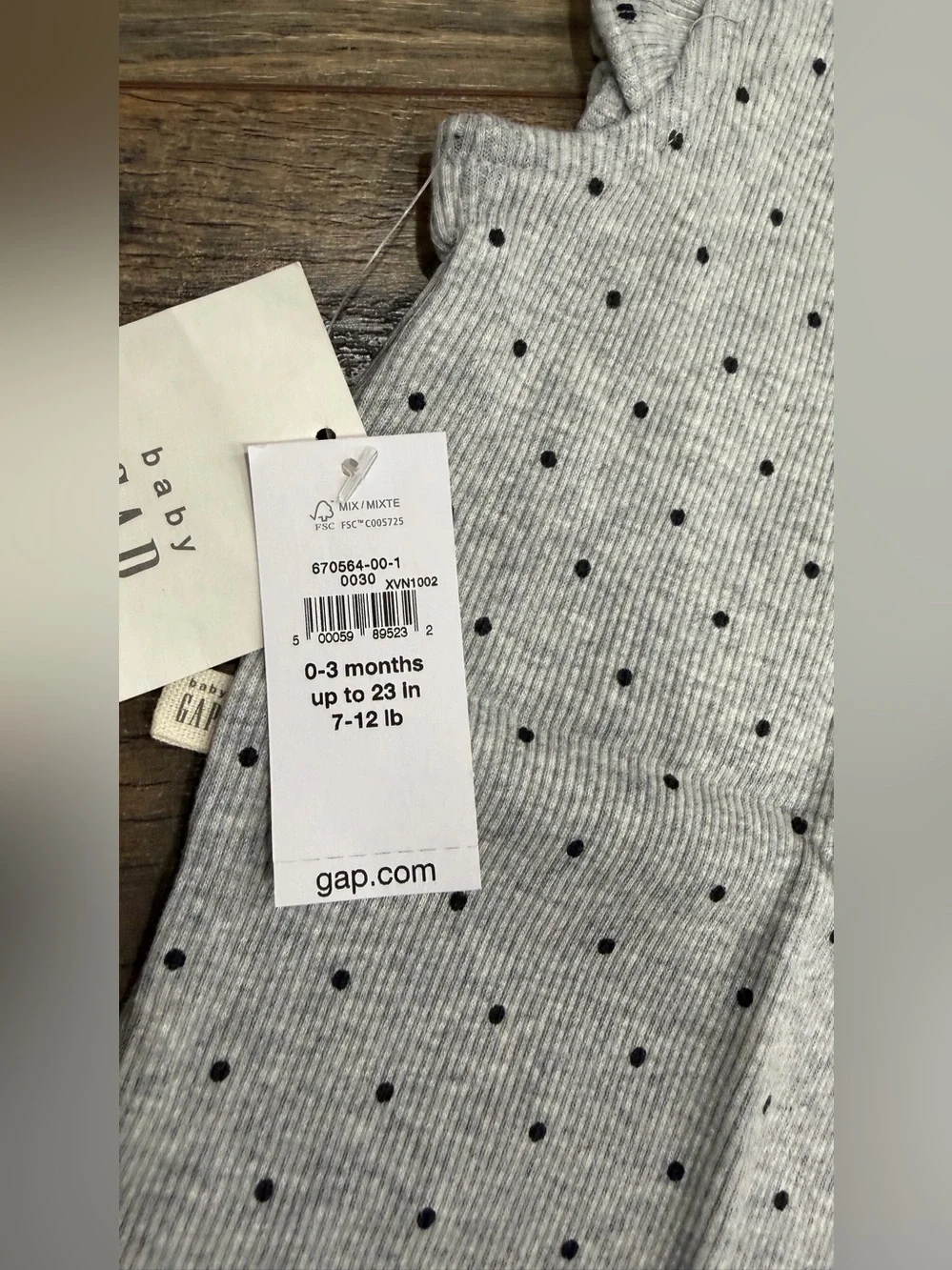 GAP Baby Gray Ribbed Knit Polka Dot Outfit Set Bodysuit & Pants Size 0-3 Months